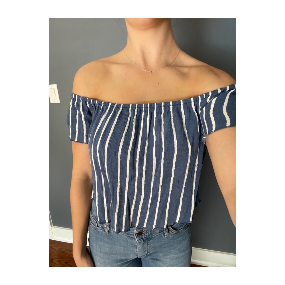 Blue and White Striped Off the Shoulder Flowy Too • Size M • Forever 21